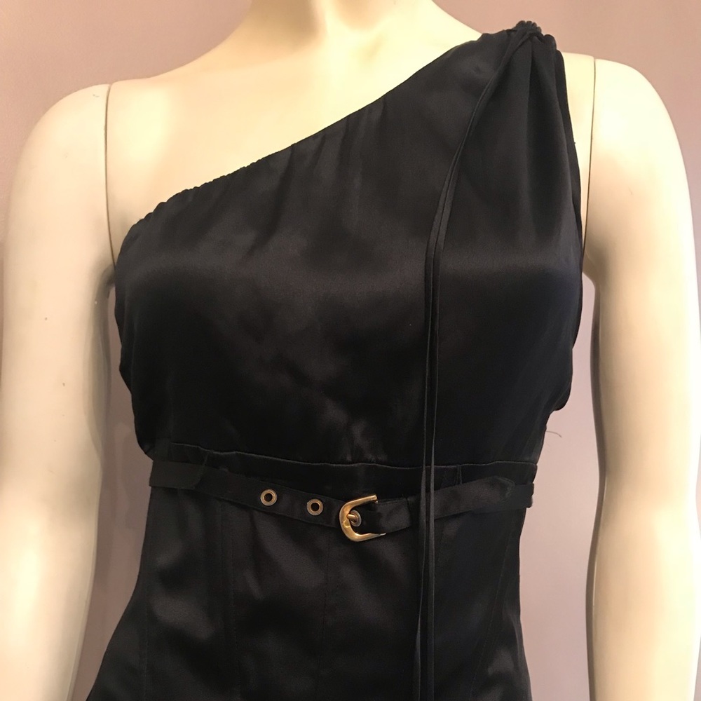 Black stretch satin one shoulder corset top